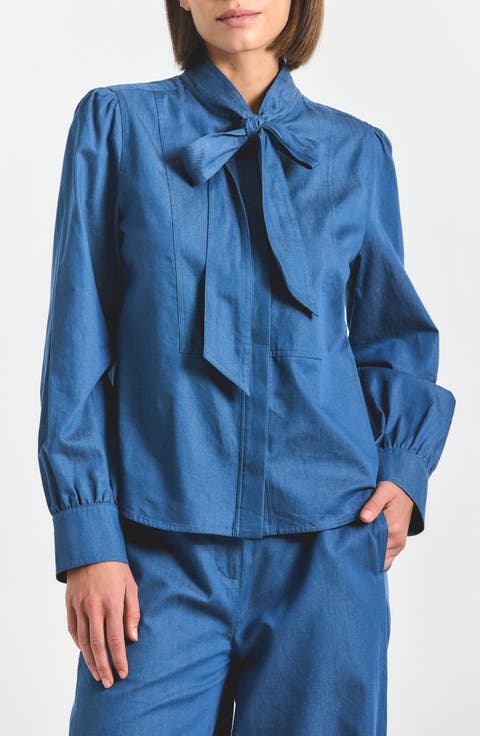 Majah Tie Neck Long Sleeve Top