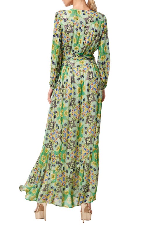 Ciebon Shani Print Metallic Long Sleeve Wrap Maxi Dress