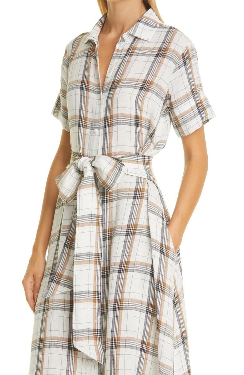 Lisa Marie Fernandez Plaid Linen Midi Shirtdress, Alternate, color, White Madras Plaid Linen