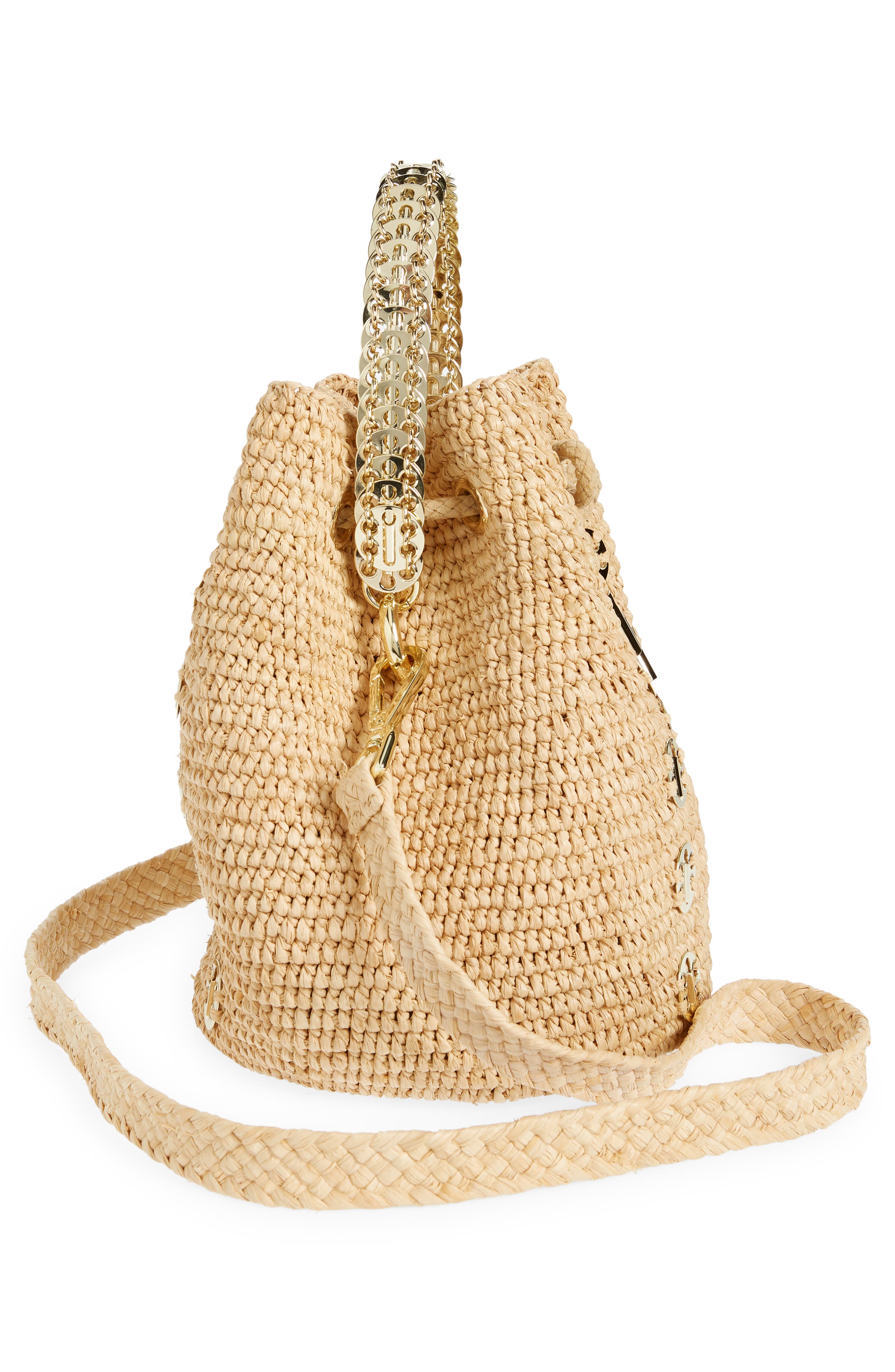 Rabanne Raffia Bucket Bag, Alternate, color, 