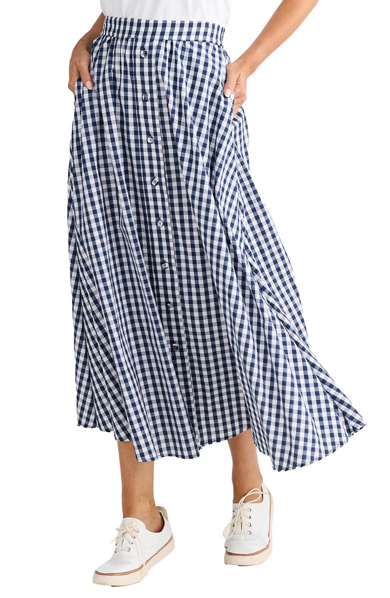 Brave+True Lucy Plaid Maxi Skirt, Main, color, Navy Gingham