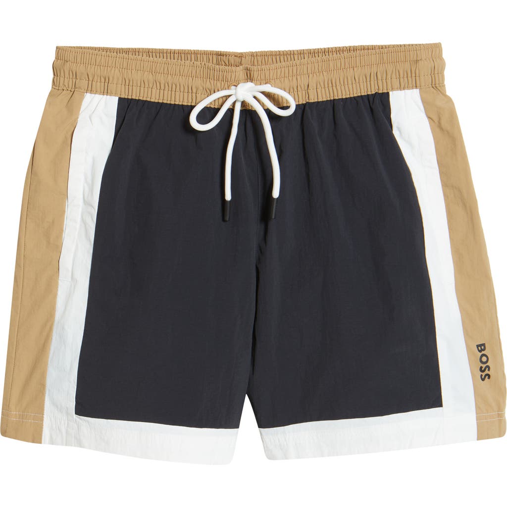 Hugo Boss Boss Remy Colorblock Swim Trunks In Black