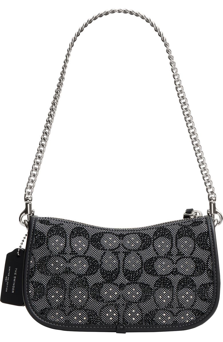 COACH Swinger Crystal Signature Jacquard & Leather Shoulder Bag, Alternate, color,