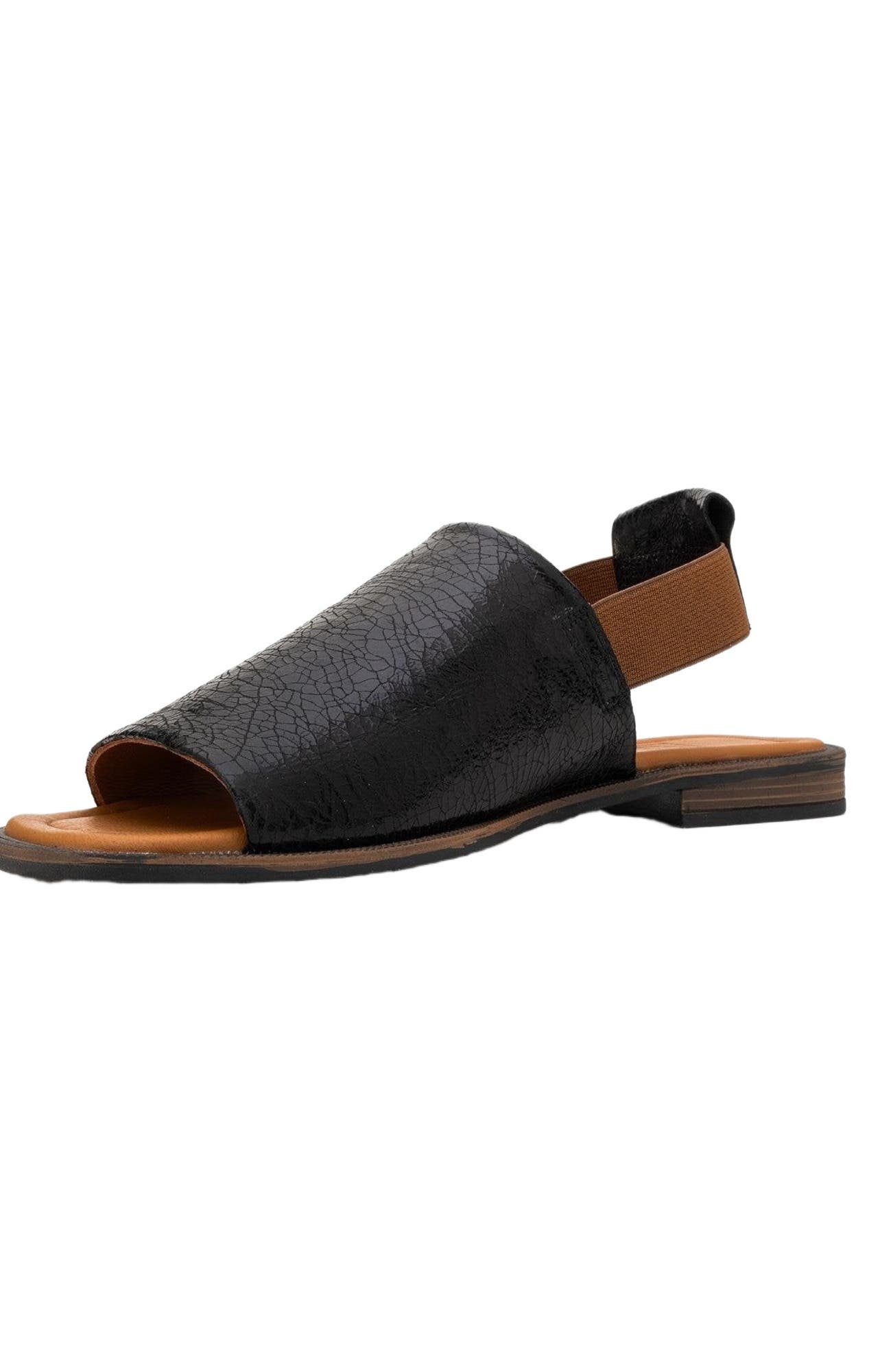 Forever & Always Shoes Fuela Leather Elastic Flat Sandals, Alternate, color, Black Leather