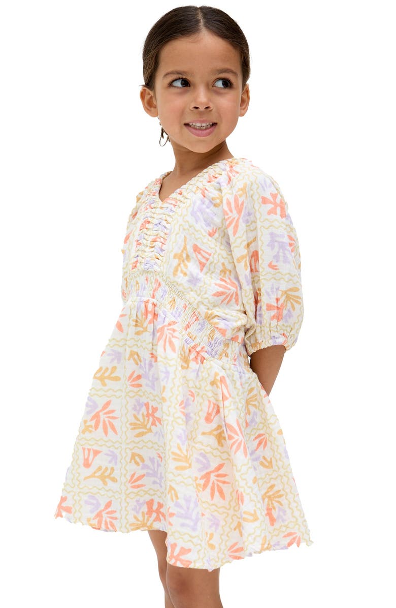 Raffya Kids Soipoi Ruched V-Neck Dress, Alternate, color, 