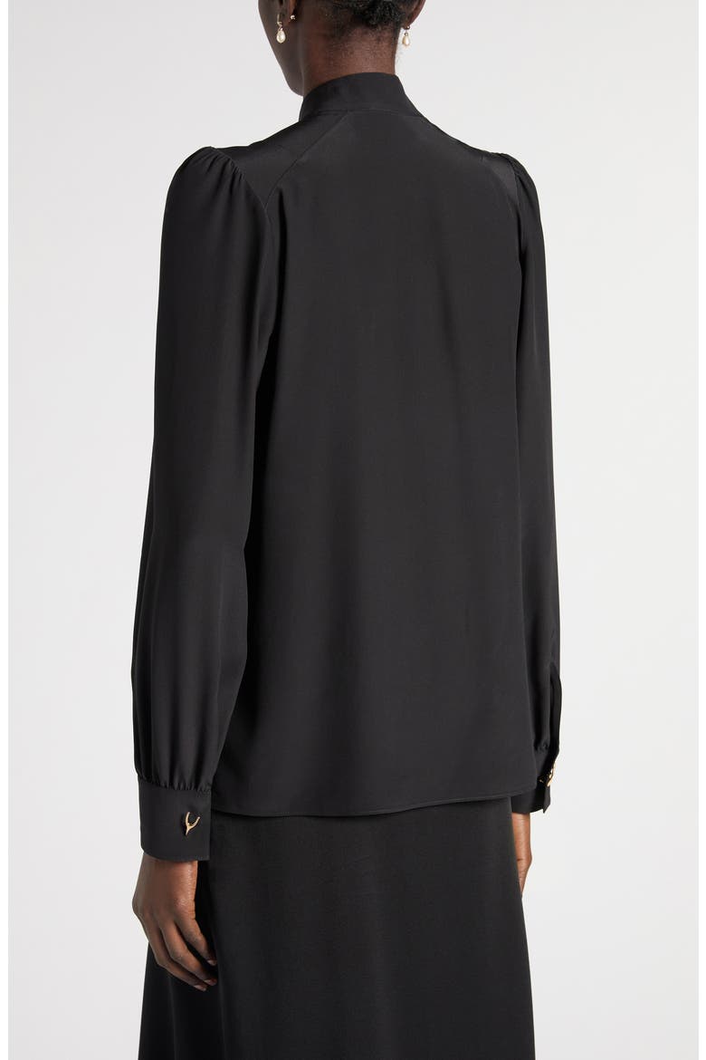 Band Collar Silk Button-Up Shirt, Alternate, color, BLACK