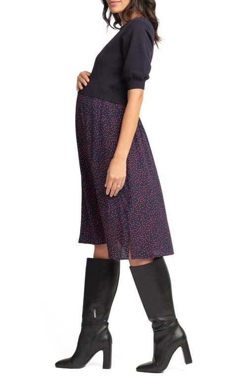 Shop Seraphine Mixed Media Maternity/nursing Dress In Blue Multi