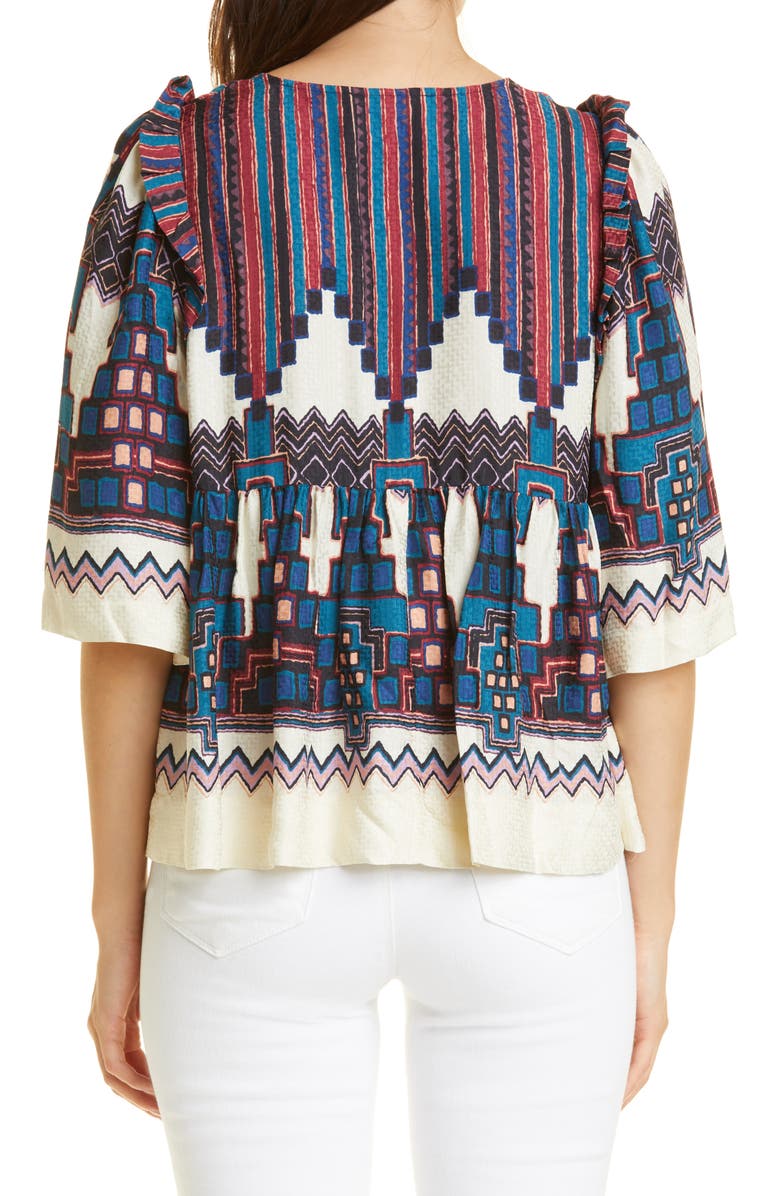 ba&sh Marry Print Peasant Top, Alternate, color, Bleu