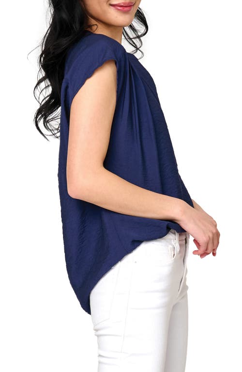 Gibsonlook Split Neck Cap Sleeve High-low Top In Navy