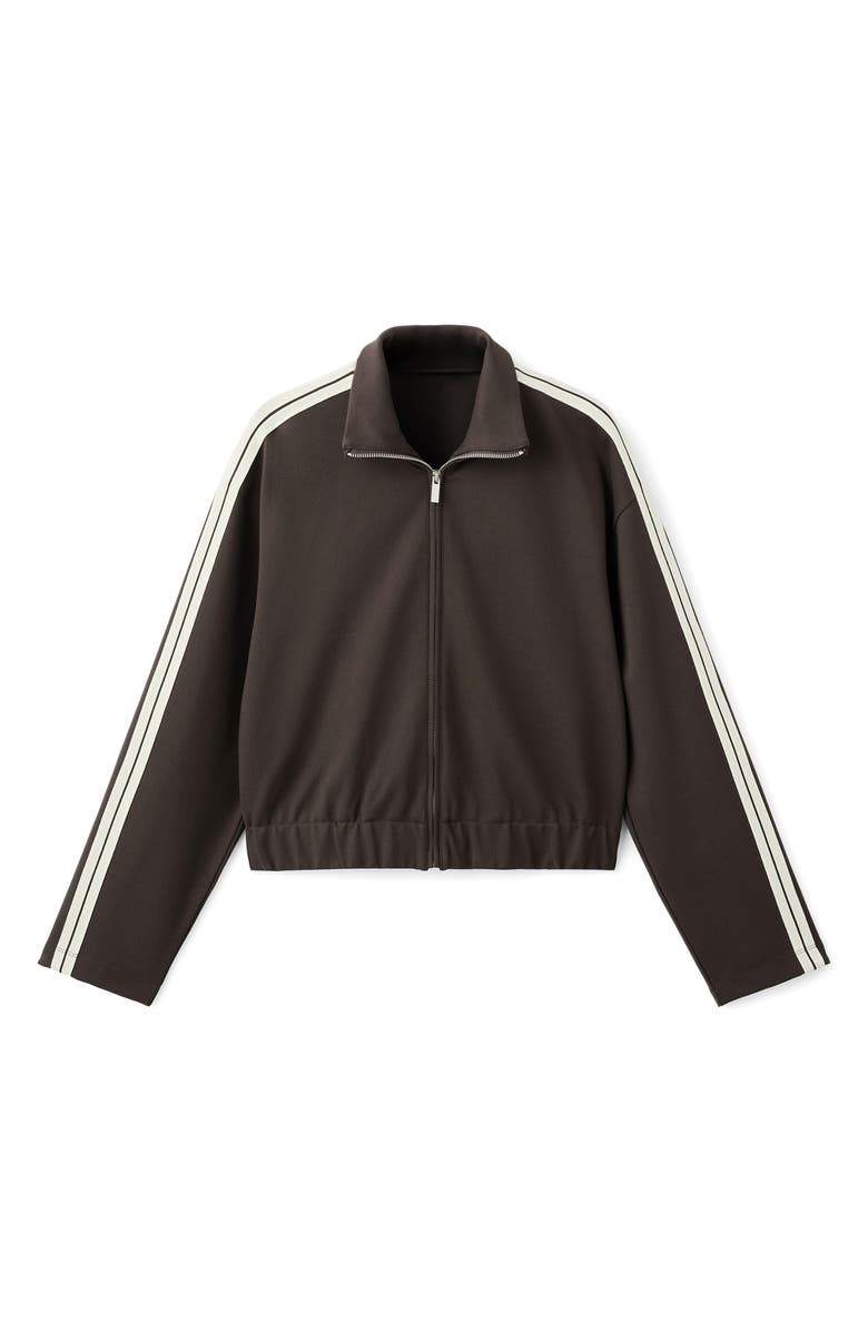 MANGO Stripe Front Zip Jacket, Alternate, color, Brown