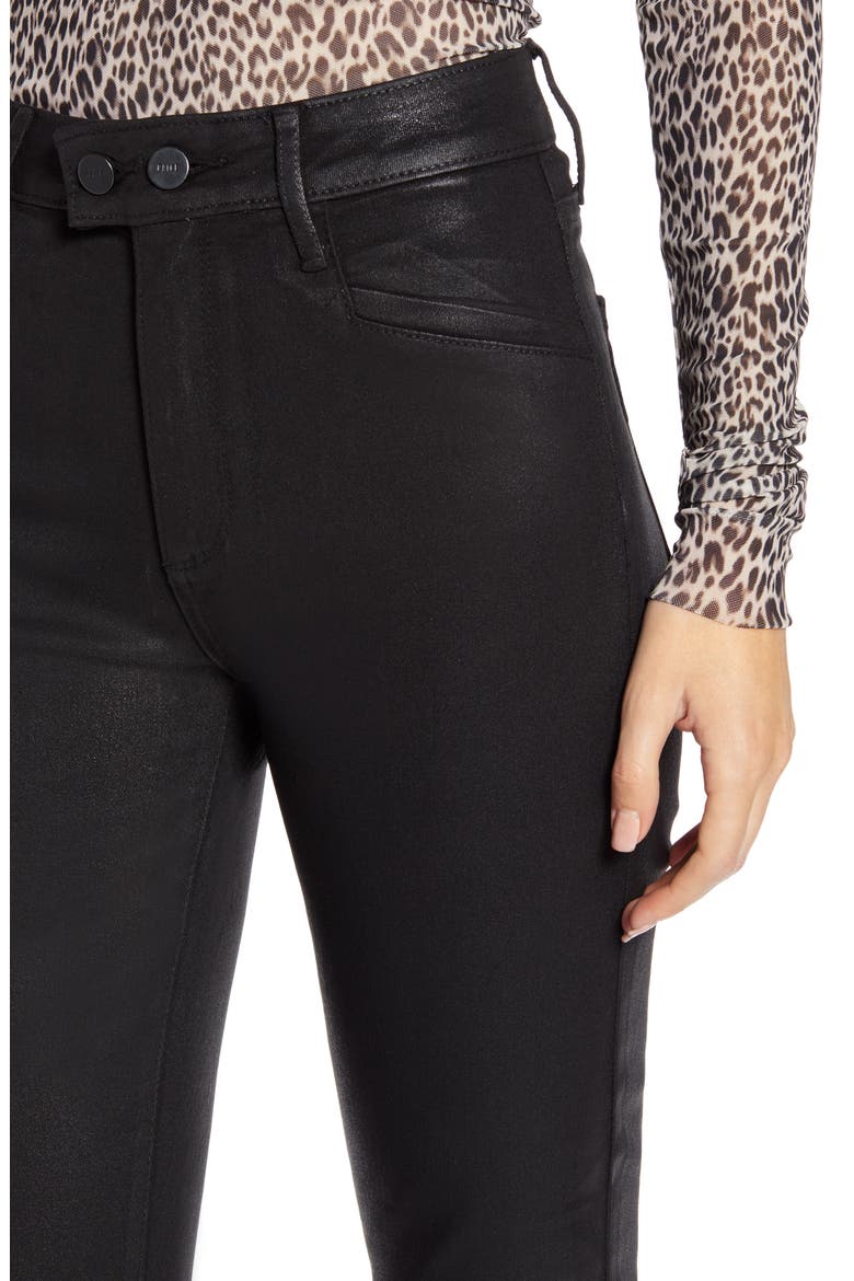 Transcend - Claudine Coated Double Button High Waist Ankle Flare Jeans, Alternate, color, BLACK FOG LUXE COATING