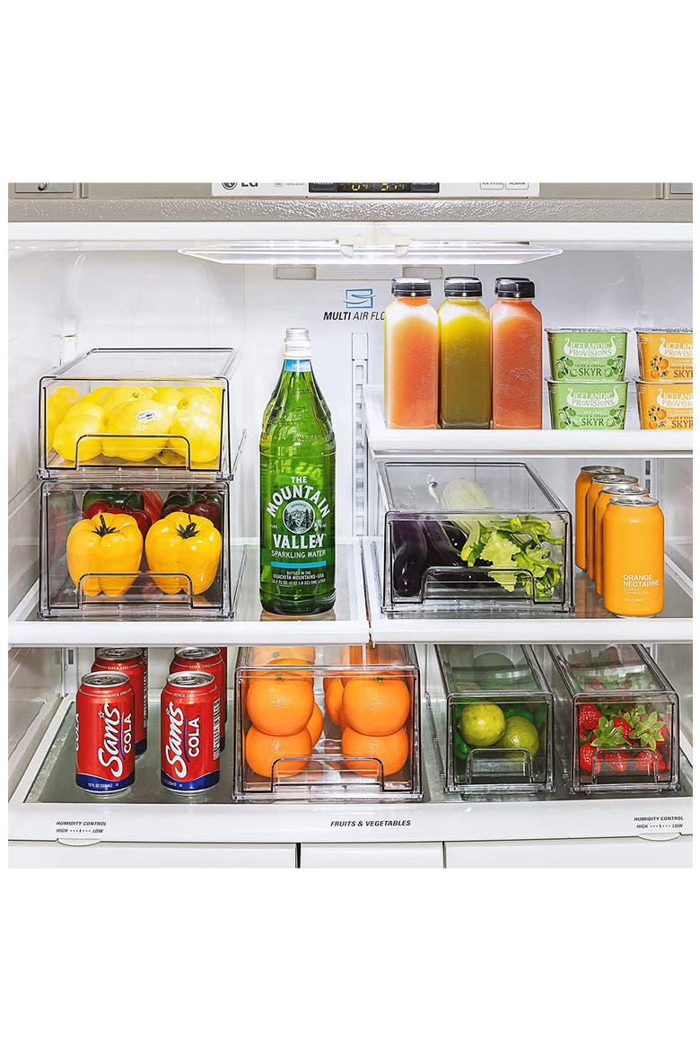 Set of 4 Stackable Fridge Bins, Alternate, color, CLEAR