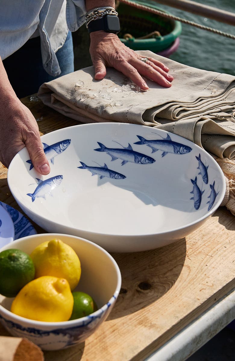 Caskata School of Fish Wide Serving Bowl - Porcelain, Alternate, color, Blue