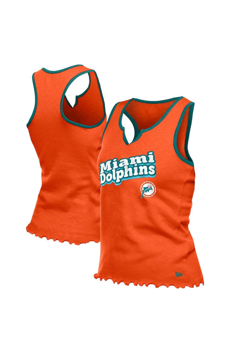 New Era Women's New Era  Orange Miami Dolphins Lettuce Hem Notch Neck Tri-Blend Tank Top, Main, color, Orange