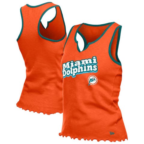 Women's New Era  Orange Miami Dolphins Lettuce Hem Notch Neck Tri-Blend Tank Top