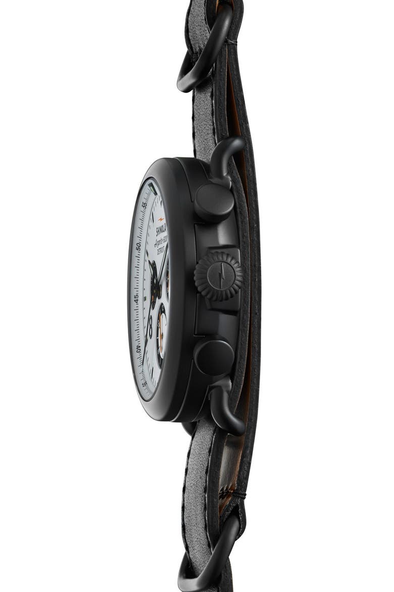 'The Runwell Contrast Chrono' Leather Strap Watch, 41mm, Alternate, color, BLACK