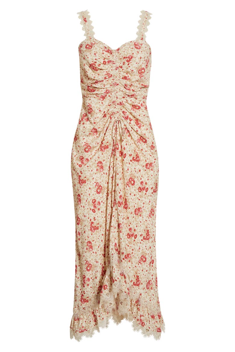 Stevie Ruched Lace Trim Cocktail Dress, Alternate, color, CHERRY ROSE MULTI