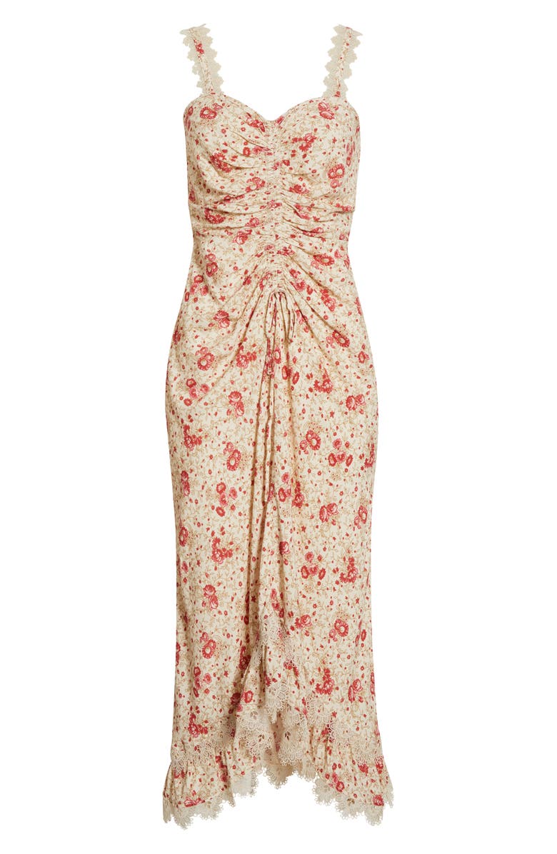 Cinq à Sept Stevie Ruched Lace Trim Cocktail Dress, Alternate, color,