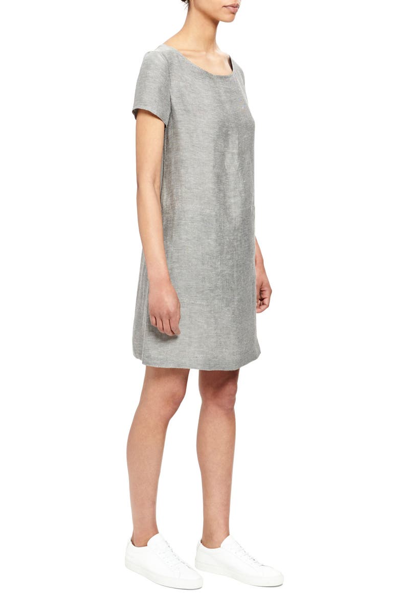 Linen Blend Shift Dress, Alternate, color, BLACK/ WHITE