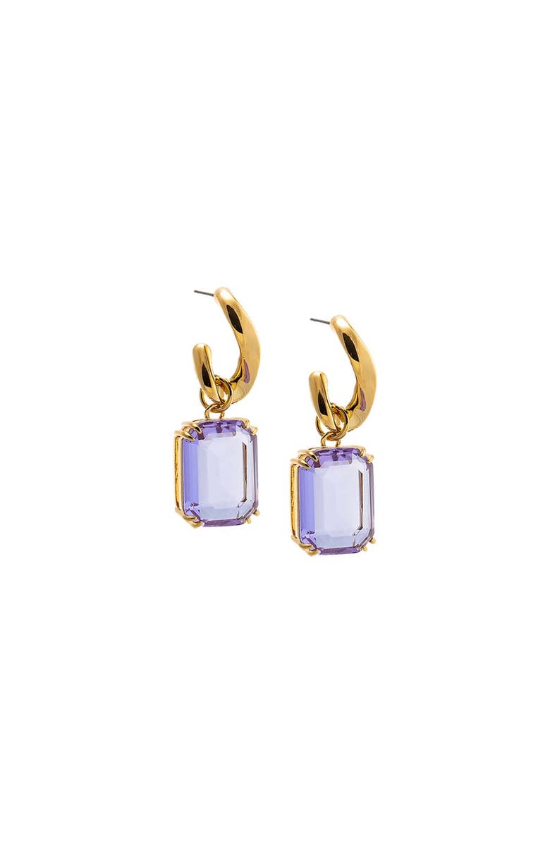 BY ADINA EDEN Lilac Baguette Drop Hoop Earring, Main, color, Lilac