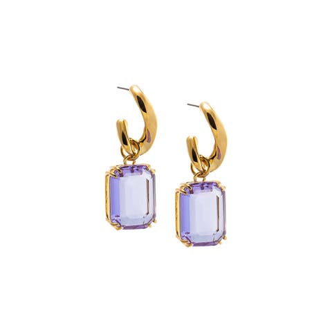 Lilac Baguette Drop Hoop Earring