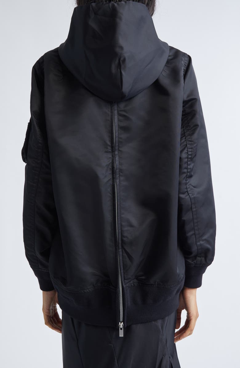 Sacai Nylon Twill Hoodie, Alternate, color, Black