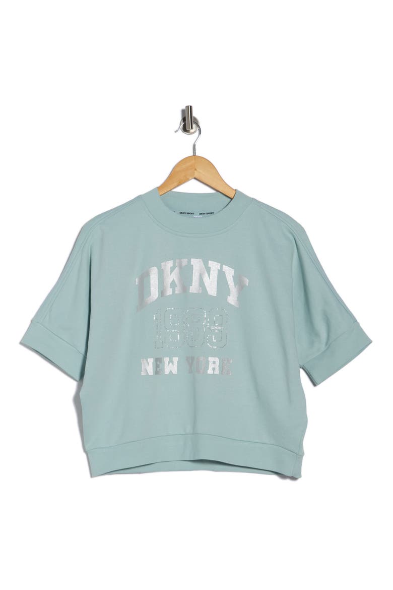 Rhinestone 1989 Logo Short Sleeve Crop Sweatshirt, Alternate, color, MINERAL