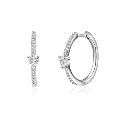 Sterling Silver Crystal Heart Huggies