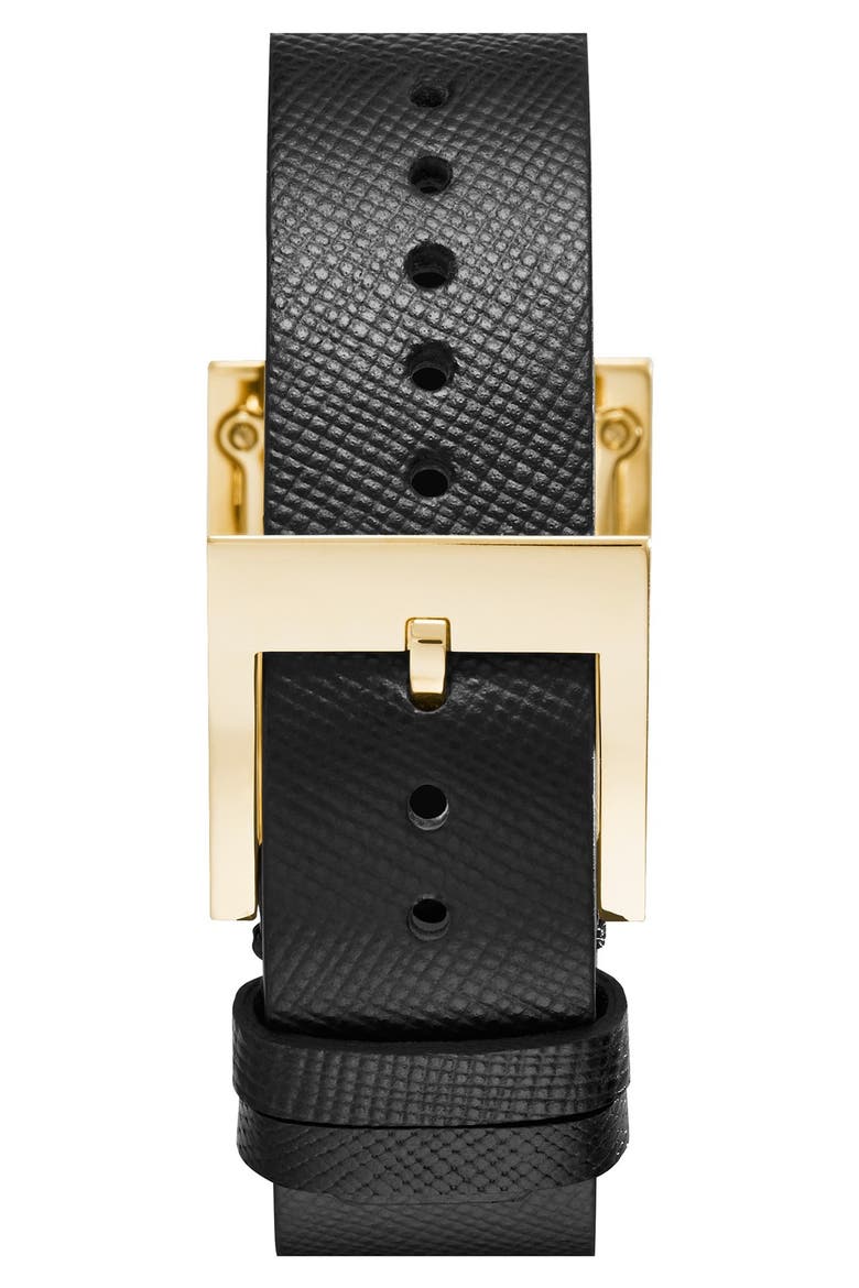 'Buddy Classic' Rectangular Saffiano Leather Strap Watch, 26mm x 32mm, Alternate, color, BLACK/ GOLD