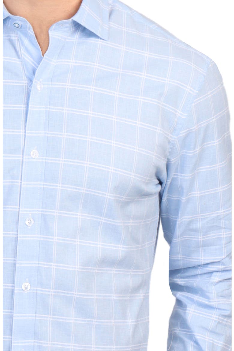 Windowpane Stretch Cotton Button Down Shirt, Alternate, color, LIGHT BLUE