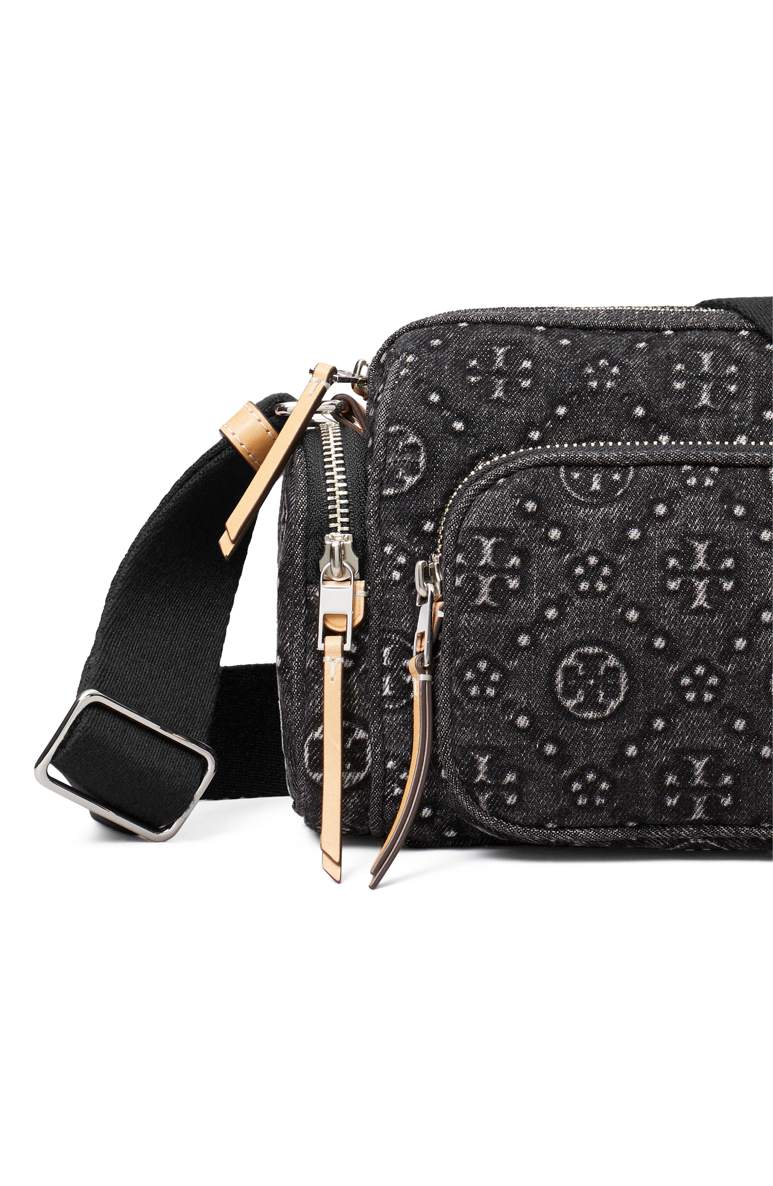 Tory Burch T Monogram Denim Pocket Crossbody Bag, Alternate, color, Black