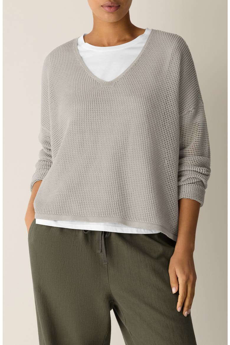 V-Neck Open Knit Sweater, Main, color, CHALK