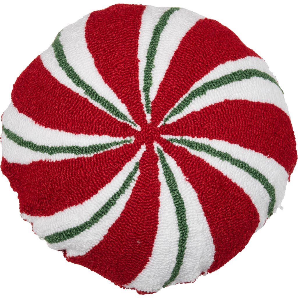 C & F Home C&f Home Christmas Peppermint Shaped Hooked Pillow In Red