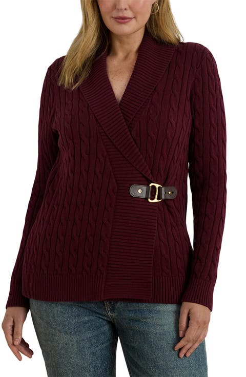 Cable Stitch Cotton Wrap Cardigan (Plus)