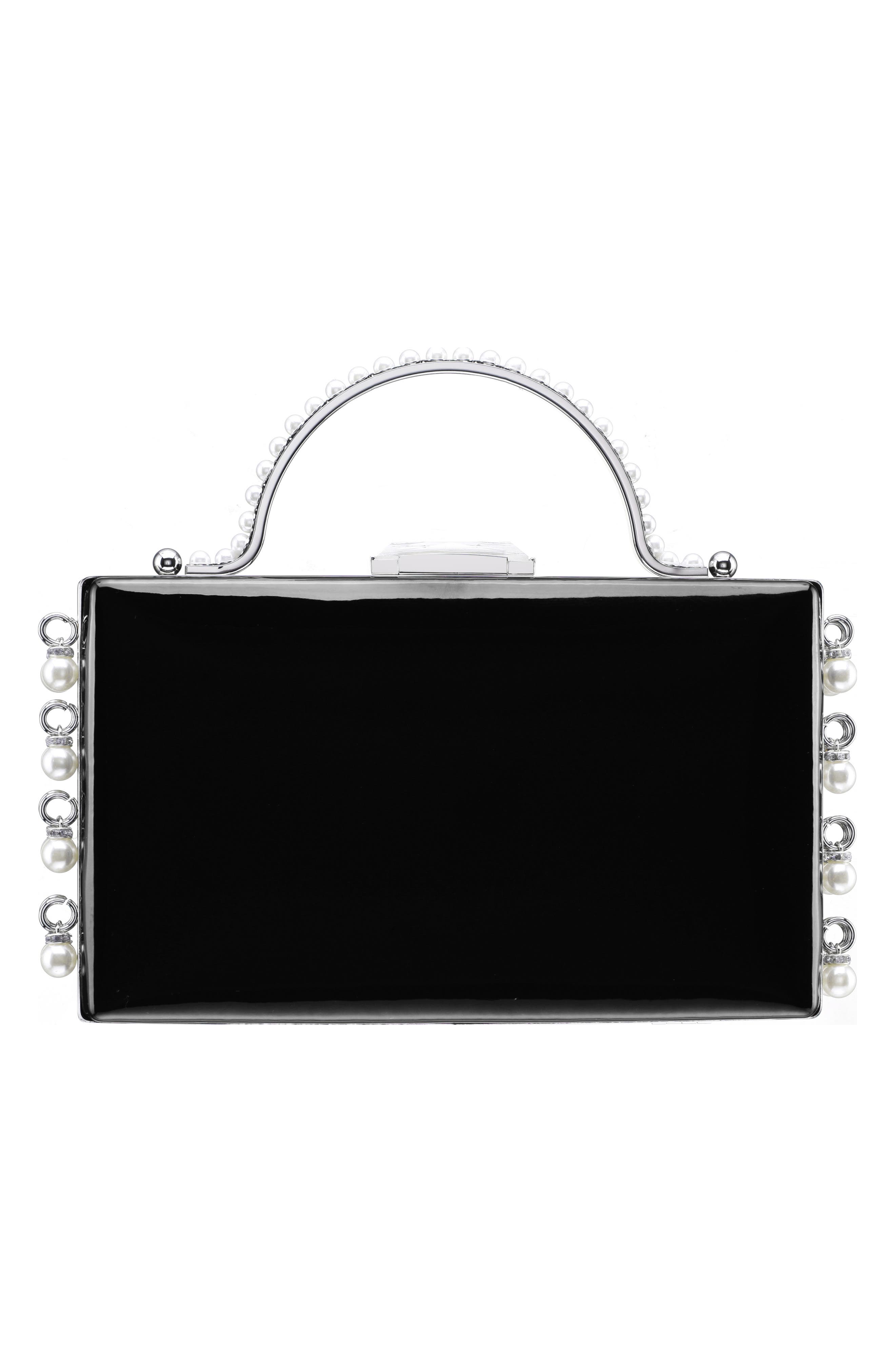 Nina Faux Pearl Dangle Minaudiere, Alternate, color, Black
