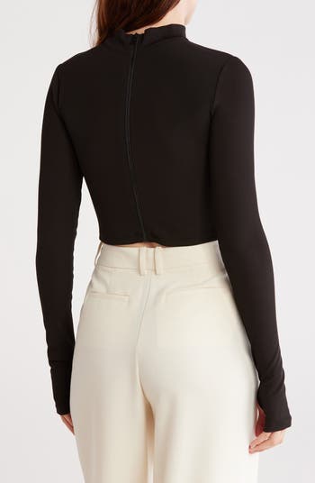 Delaina Mock Neck Crop Zip Knit Top