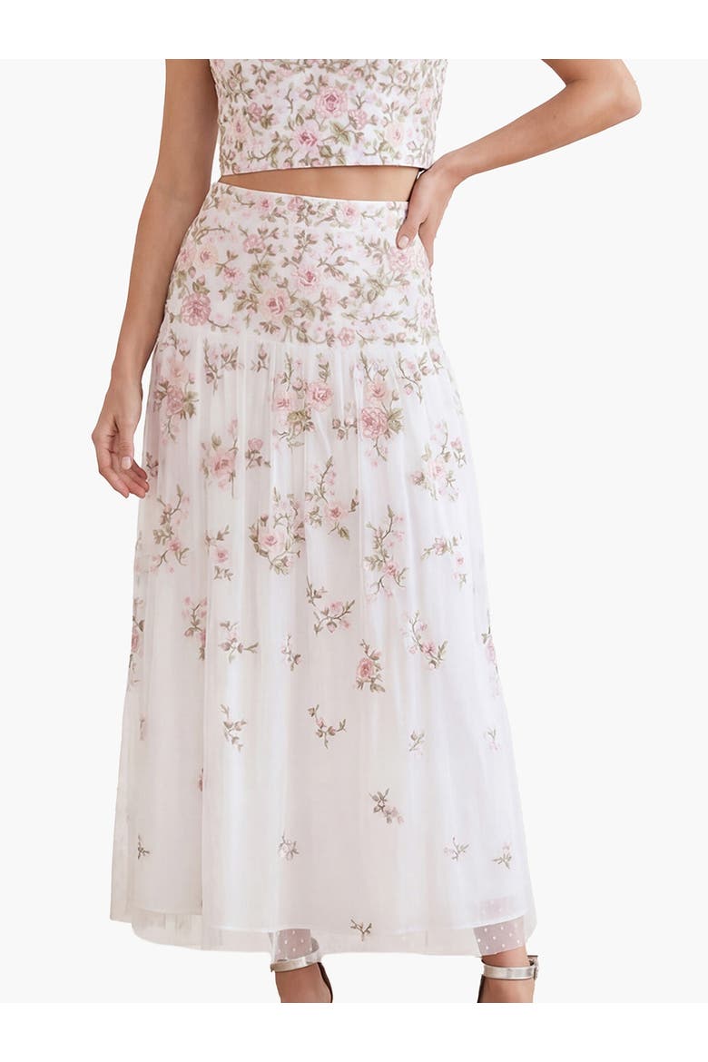 Eden Rose Ankle Skirt, Main, color, Swan White/Multi