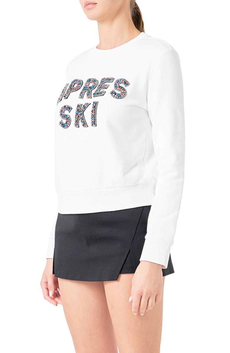 Endless Rose Après Ski Embellished Cotton Sweatshirt, Alternate, color, 