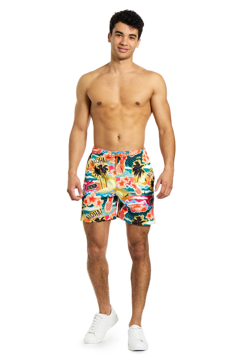 Aloha Hero Stretch Swim Trunks, Alternate, color, ORANGE