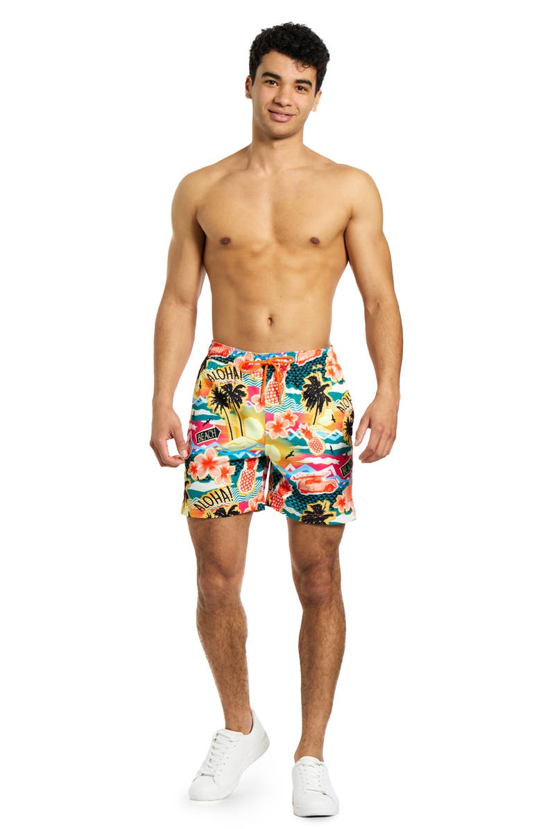 OppoSuits Aloha Hero Stretch Swim Trunks, Alternate, color, Orange