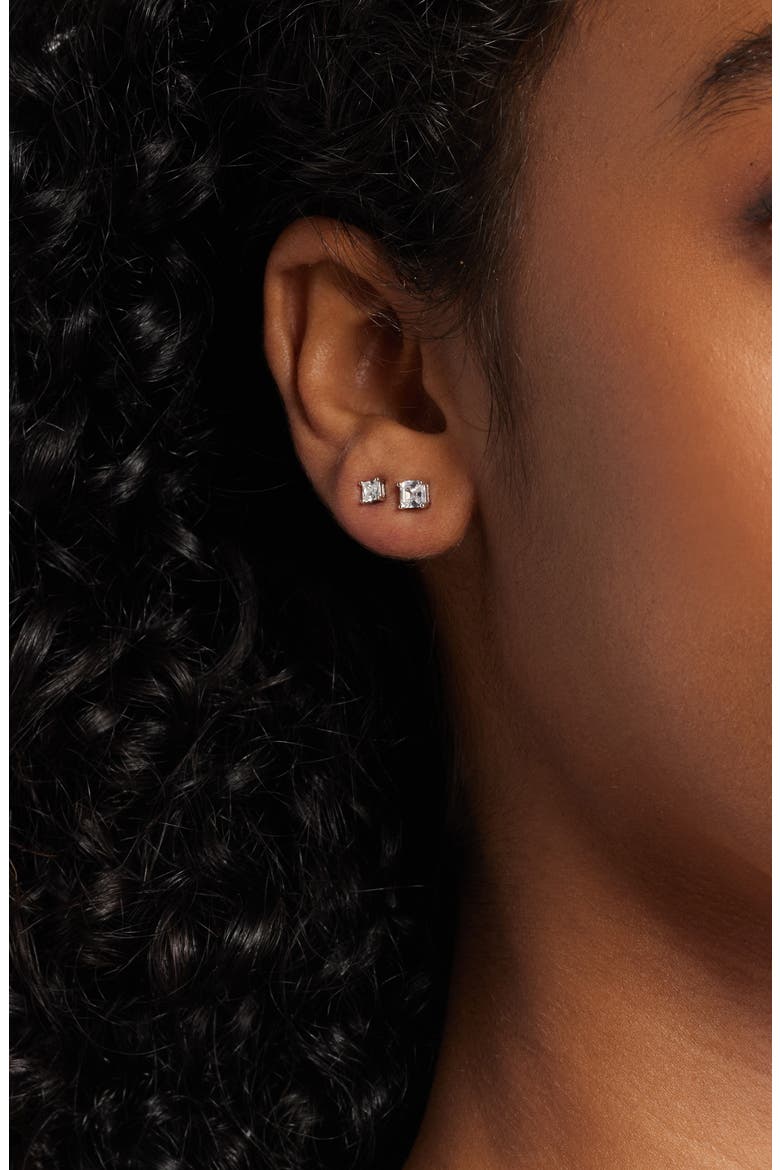3-Pack Cubic Zirconia Square Stud Earrings, Alternate, color, 14K GOLD- PLATINUM PLATING