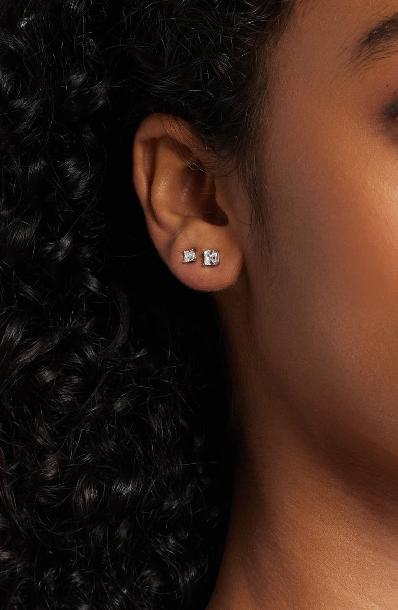 Nordstrom 3-Pack Cubic Zirconia Square Stud Earrings, Alternate, color, 14K Gold- Platinum Plating