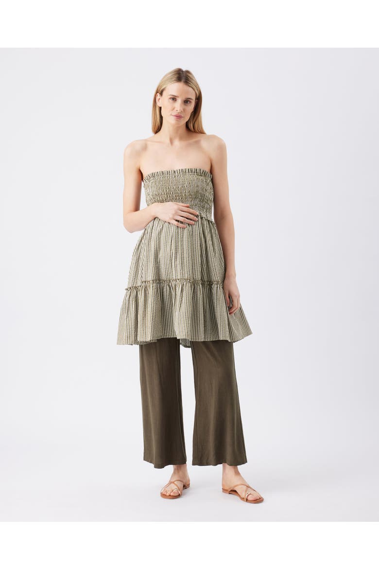 Gabby Stripe Tiered Maternity Mini Dress, Alternate, color, Khaki / White