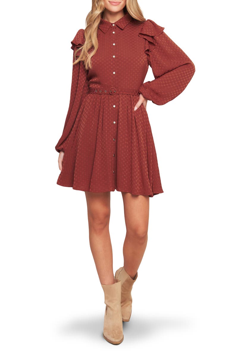 FLYING TOMATO Solid Long Sleeve Minidress, Main, color, Brick