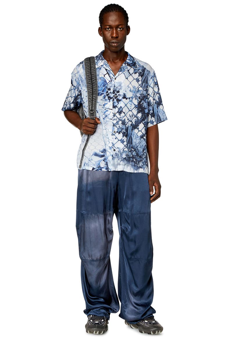 Bristol Camouflower Short Sleeve Camp Shirt, Alternate, color, DENIM