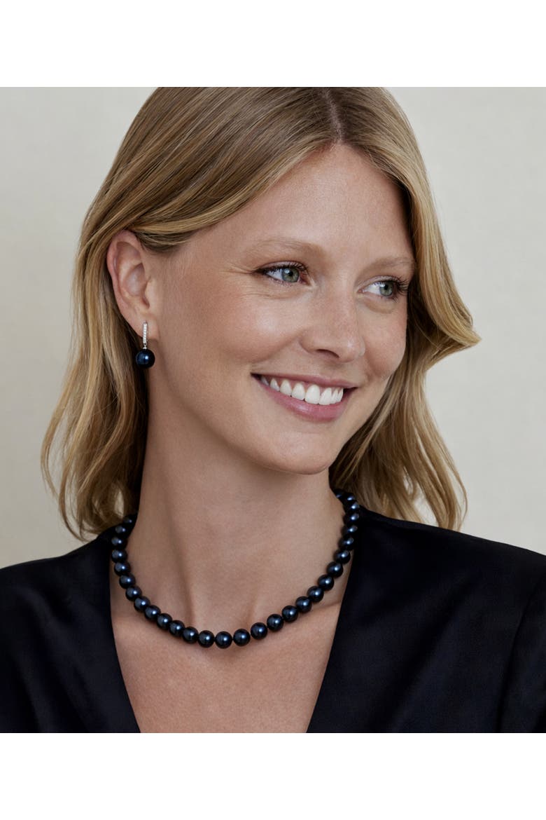 Black Akoya Pearl Dangling Diamond Earrings, Alternate, color, White Gold