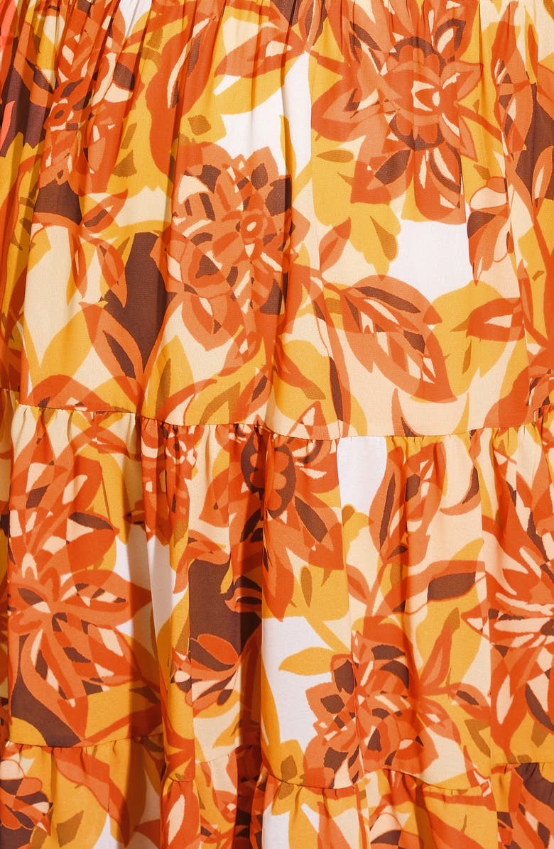 FLYING TOMATO Smocked Printed Long Sleeve Minidress, Alternate, color, Rust