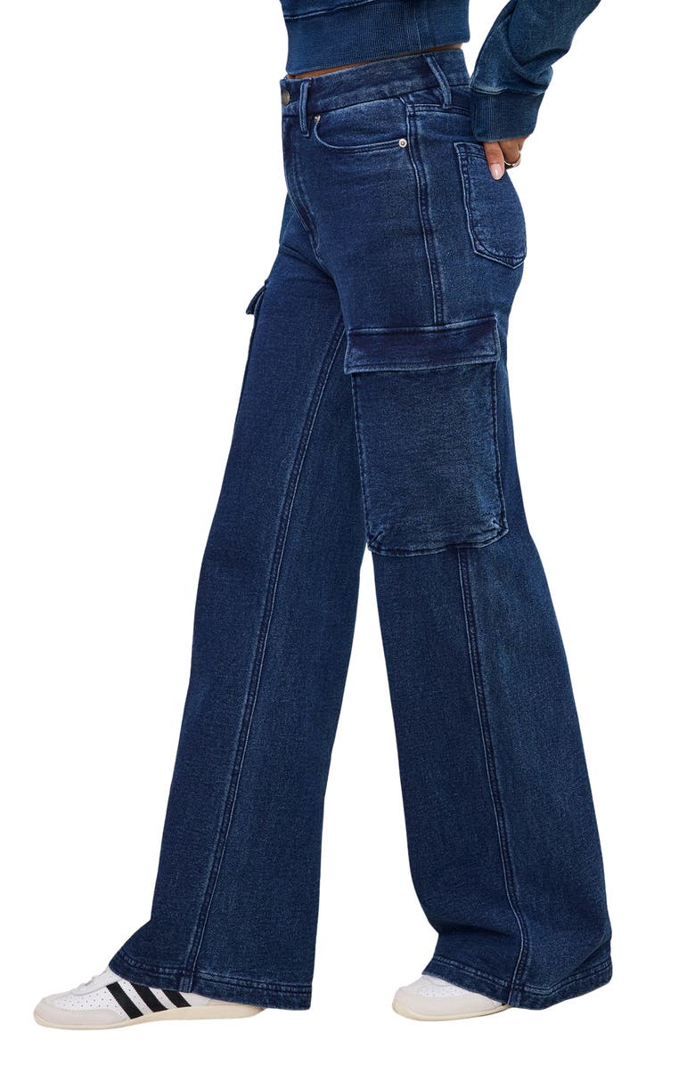 Good American Jeanius Good Skate Wide Leg Cargo French Terry Pants, Alternate, color, Indigo377