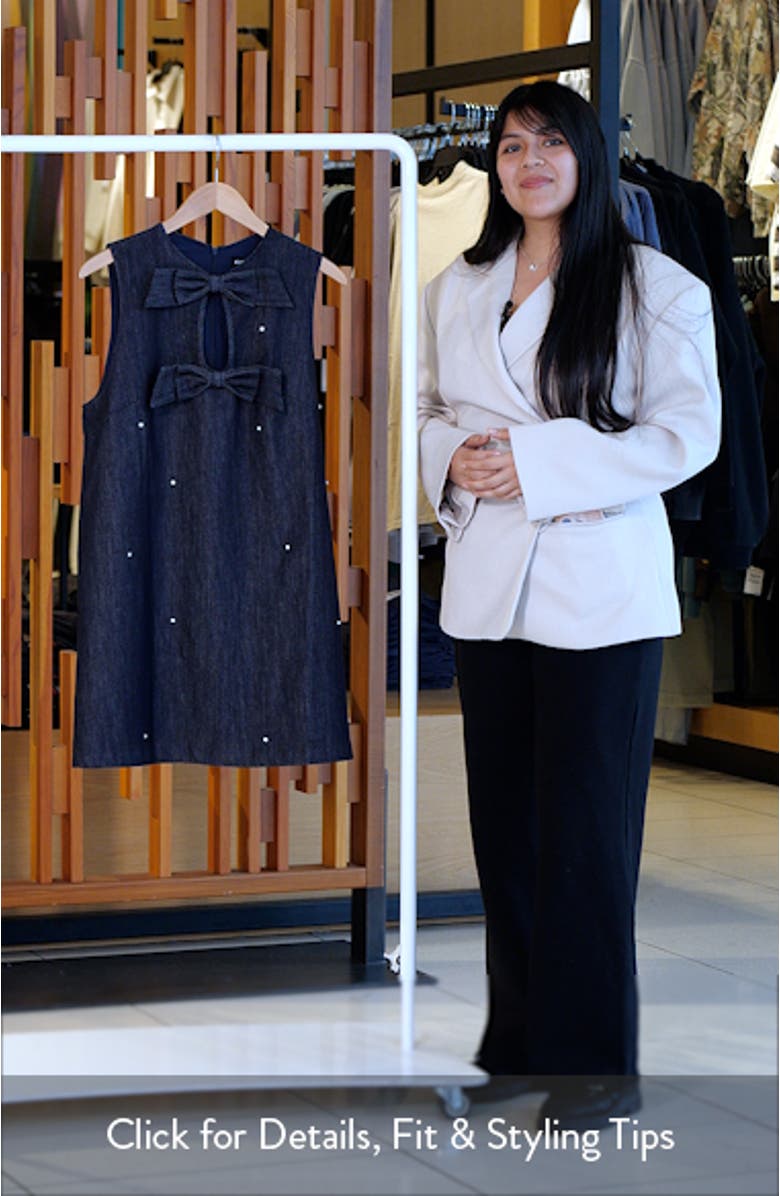 Embellished Bow Keyhole Denim Shift Minidress, sales video thumbnail