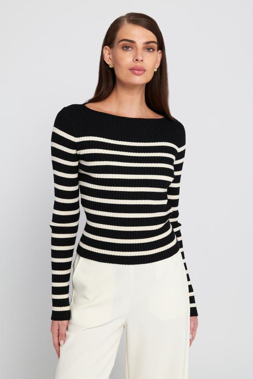 Elle Collection Fine Gauge Light Weight Striped Sweater In Multi